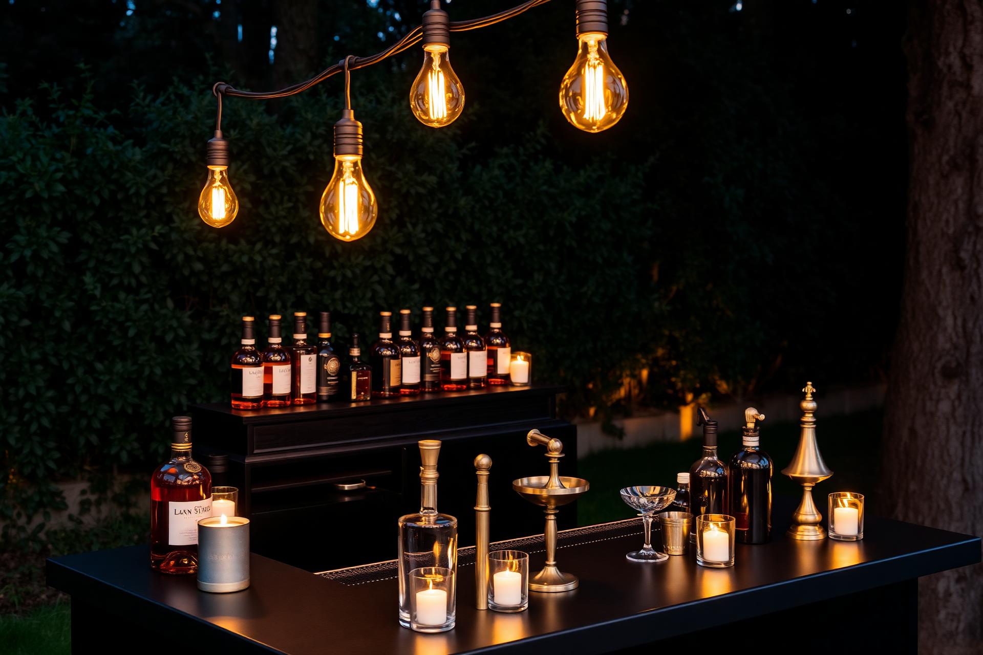 The Edison Co. mobile bar at dusk with edison bulbs